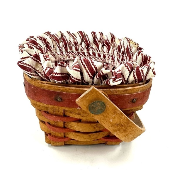 Vtg Longaberger Sweetheart Sentiments Basket 1995 Red Ticking Stripe Liner - Picture 5 of 14